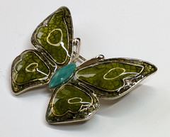 VTG Liz Claiborne Green Enamel Blue Rhinestone Butterfly Statement Brooch Pin