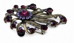 Vintage Signed ROM Large Purple Rhinestone Spray Brooch Pin 3” Amethyst Sunburst