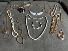 Vintage Jewelry Lot Necklaces Earrings Bracelets Pearl And Gold Tone Mix