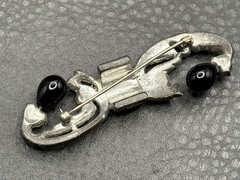 Vintage 1930’s Art Deco Black Faux Onyx Glass Rhinestone Brooch Pin READ