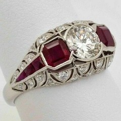 3Ct Art Deco Style Lab Created Ruby & Diamond Wedding 14K White Gold Finish Ring
