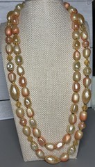 Vintage Necklace Double Layer Bead Peach Gold Tone Faux Pearl Acrylic 20-24”