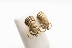 Selro Asian Princess Face Earrings Clip-On Unsigned Gold-Tone Faux Pearl FREE Sh