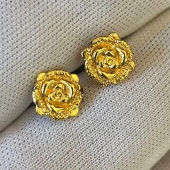 Flower Rose Golden Gold Tone Stud Earrings Post-back, 9×9 mm