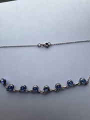 Antique Art Deco Sterling Silver Bezel Set Blue Crystal Necklace 17 Inches