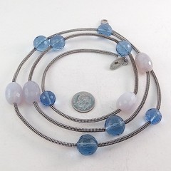 Vtg OXETTE 925 Sterling Silver Chalcedony Crystal Bead Long Necklace 35.5″ Boho