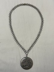 Vtg Victorian Revival Silver Tone Book Chain Locket Pendant Necklace Dbl Sided