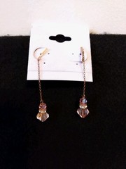 Vintage Goldtone Chain w/Pink Crystals & Rhinestones Dangle Screw Back Earring