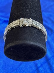 Vintage Sterling Silver Triple Strand Diamond Tennis Bracelet Size 6.75 Nice One