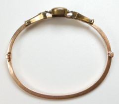 Victorian 3 Leaf Clover Etruscan Bangle Bracelet 20/12K Rose/Green Gold 6.25″