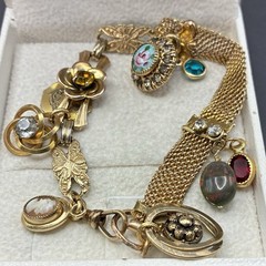 Custom Vintage Gold Filled Pocket Watch & Mesh Chain Bracelet w Charms & Regalia