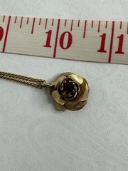 Vtg Sarah Coventry Red Rhinestone 3D Rose Gold Flower Necklace Ring Sz 6 adj.