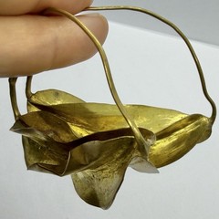 Vtg XL Brutalist Sculptured Brass Hoop Wire Statement Earrings Runway Bold Huge