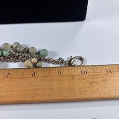 Vintage Multi-Chain Beaded Charm Bracelet Green Tan Swirl Resin Ball Beads 8″