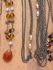 Large Lot of Costume Jewelry, Chains and Fringe Necklace, 10 Pairs Earrings