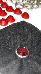 50 Lot Vintage Red Plastic JEWEL with metal rim for material stud foe rhinestone