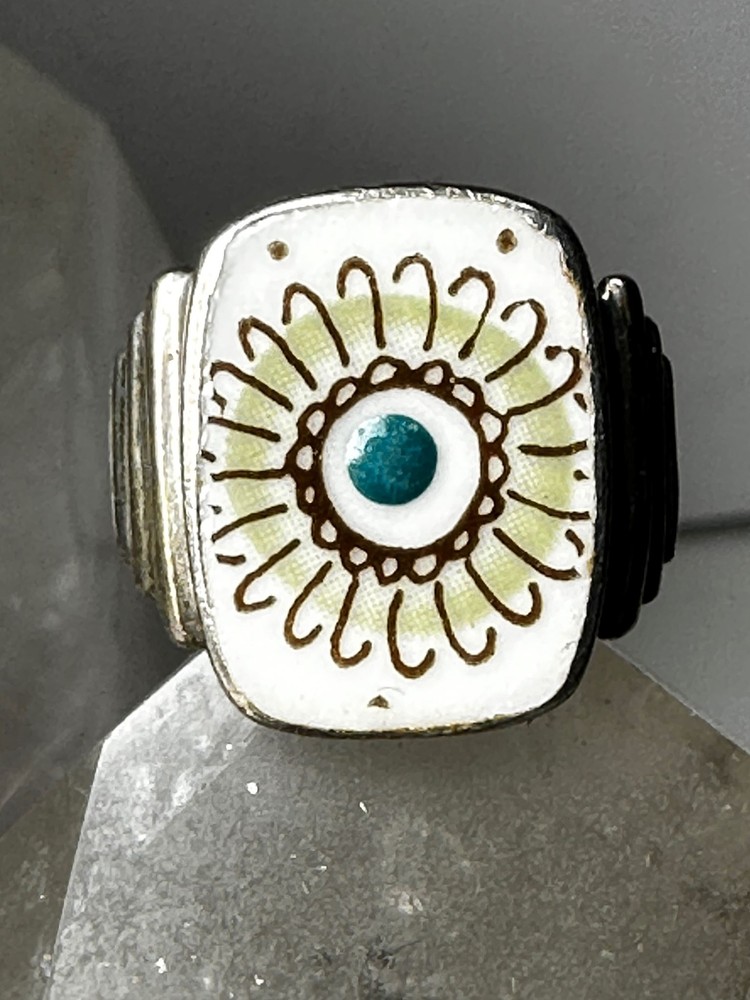 Ceramic Flower ring vintage band size 5.50 sterling silver women