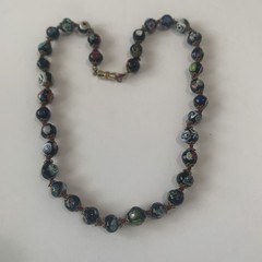Vintage Venetian Millefiori Glass Beaded Necklace Hand Knotted. N79