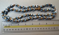 Vintage Blue & White Evil Eye Necklace Glass Lampwork Beads on Leather 32″