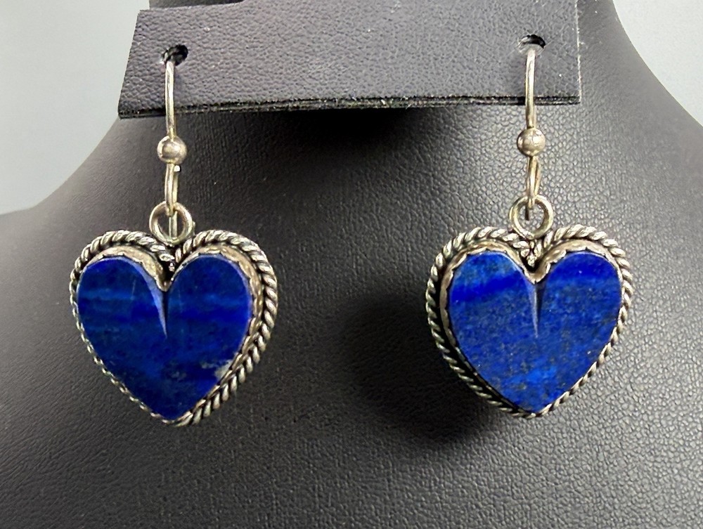 Vintage Joan Slifka Designs Sterling Silver 925 Blue Heart Earrings