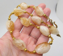Vintage Stunning Rutilated Quartz Barrel 13.75 Loop Hook Precious Stone Necklace