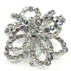 Brooch Vintage Silver Tone Layered Bow Smoky Rhinestone Statement Pin Accessory