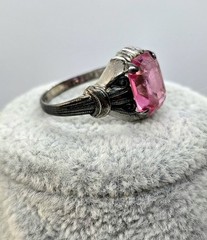 Vintage Ostby & Barton OB Art Deco Ring 925 Sterling Silver Pink Glass Size 6.75