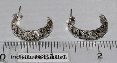 Vintage Sterling Silver Half Hoop Flower Pattern 1 inch Post Earrings 6 grams