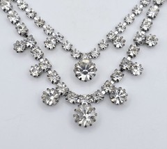 Vintage Silver Tone Crystal Rhinestone Choker Necklace Prong Set Glamour Formal