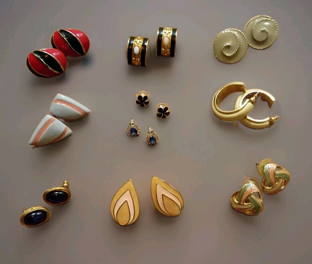 VTG Earrings Pierced Lot Career 80s 90s Statement 10 Pair Mix Goldtone