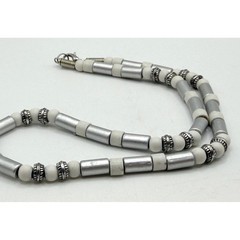 Vintage Silver Tone Tube Bead Necklace Cream Spacer Beads 18″