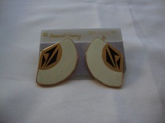 VINTAGE SAMUEL HUANG SIGNED CLOISONNE RETRO ABSTRACT BLACK WHITE ENAMEL EARRINGS