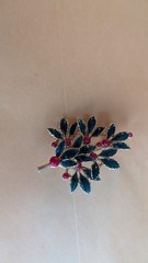 Vintage Enamel Holly Berry Christmas Tree Brooch