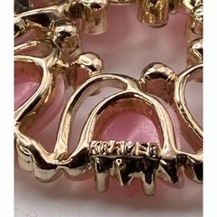VTG Kramer Signed Brooch Pink Thermoset Tulip Wreath Clear Rhinestones 2.25in