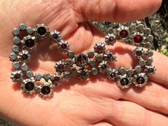 Antique Faceted Glass Or Garnet Gemstones Huge Broken Bow Brooch Pin READ