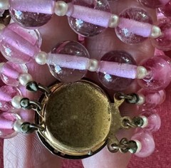 Early Miriam Haskell 3 Strand Pink Glass Filigree Wired Beads Festoon Necklace