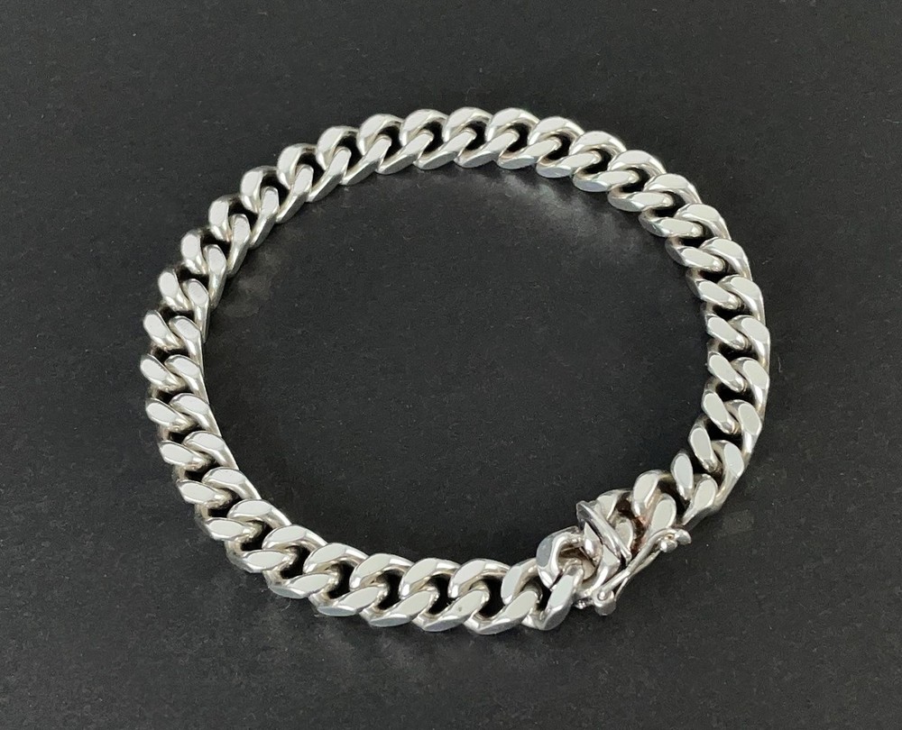 VINTAGE UNOAERRE ITALIAN STERLING SILVER CURB LINK BRACELET CHUNKY MENS UNISEX