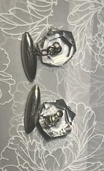 Vintage Rock Crystal Cufflinks “Hexagon” W/Original Wooden Box/unmarked/silver