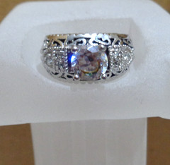 Size 5.5 Vintage Sterling Silver & Solitaire CZ w/Diamond Chips Ring 7.1 grams