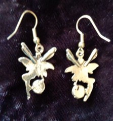 Goldtone Purple Fairy Earrings Winged Goddess Art Deco Gothic Dangle