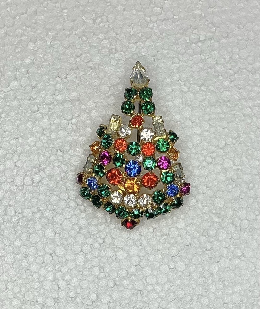 1 3/4 Inch Austrian Crystal Christmas Tree Pin Brooch Vintage Austria