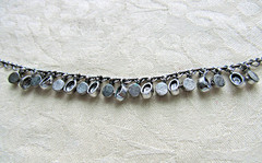 Vintage Necklace Unusual Heart Link Chain AB Rhinestones Glass Moonstone Dangles