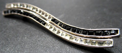 935 Sterling Silver Invisibly Set Sparkling Ice & Black Rhinestone Vintage Pin