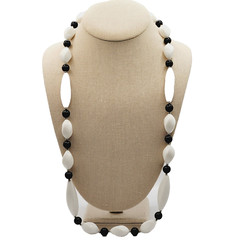 Modern Art Deco Black & White Round and Geometric Spiral Bead Vintage Necklace