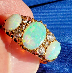 Original EARTH MINED OPAL DIAMOND ART Deco Engagement Ring Antique 18K GOLD BAND