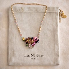 Les Nereides Paris Enamel Floral Necklace Hand Painted French Designer 19″
