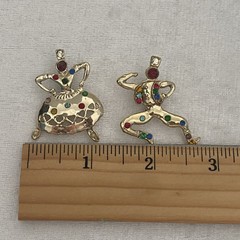 Brooch Tasha and Sasha Russian Dancers Multicolor Rhinestone Gold Tone