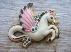 Vintage 1940s Celluloid Winged Hippocampus Seahorse Pegasus Horse Fish Brooch