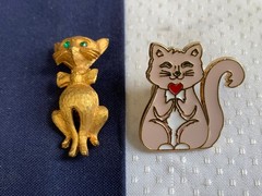 Vtg Mixed Cat Jewelry Lot Enamel Faux Pearl / Onyx / Gems Rhinestones
