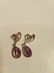 Vintage Sterling Silver Purple Stone Drop Dangle Earrings – F53